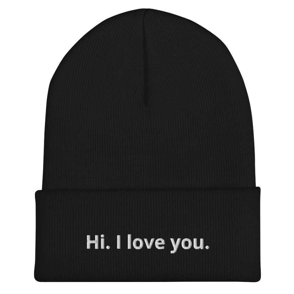 White Print Statement Cuffed Beanie