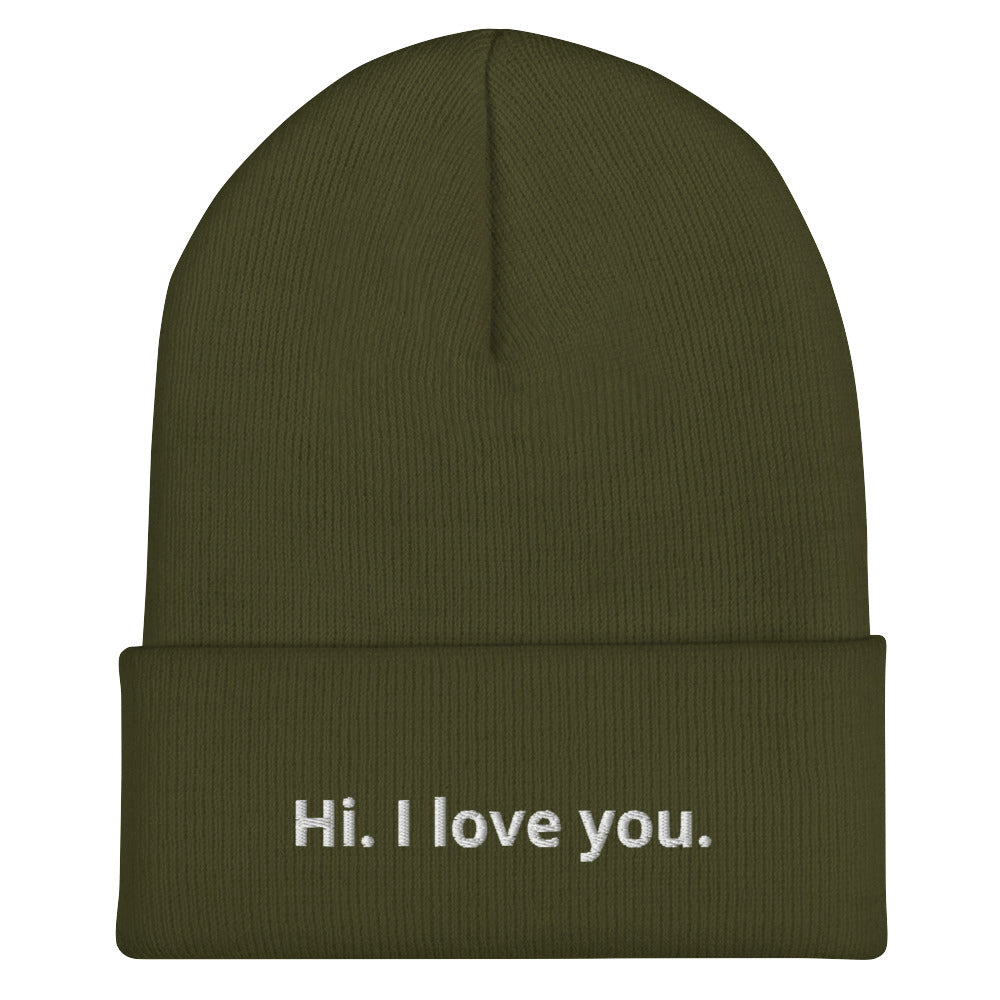 White Print Statement Cuffed Beanie