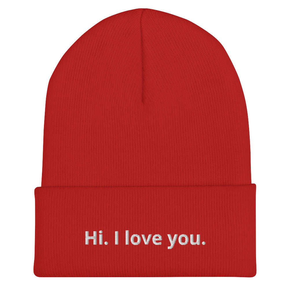 White Print Statement Cuffed Beanie
