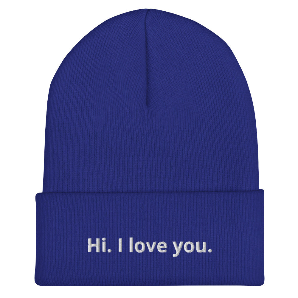 White Print Statement Cuffed Beanie