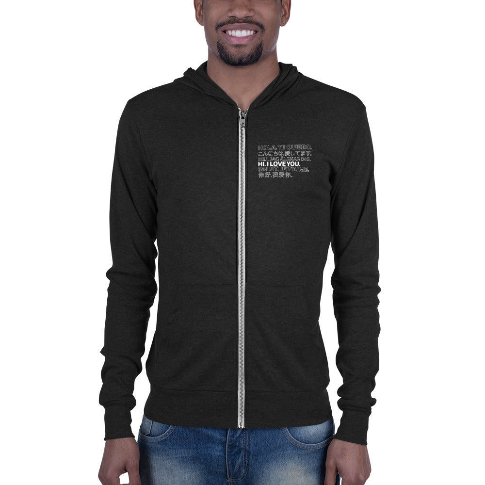 Love in Any Language Unisex zip hoodie